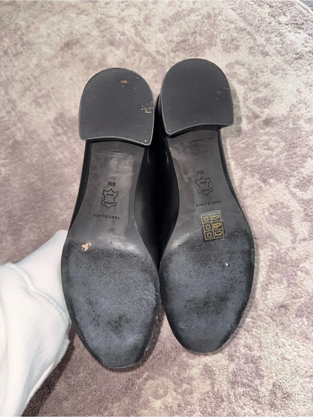 Tory Burch Women’s 8 45mm Cap-Toe Black Leather Pumps Shoes